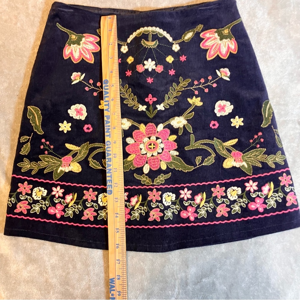 Harper Skirt‎ S Knee Length Blue Floral Embroidered Corduroy Lined Boho Academia - Picture 3 of 7
